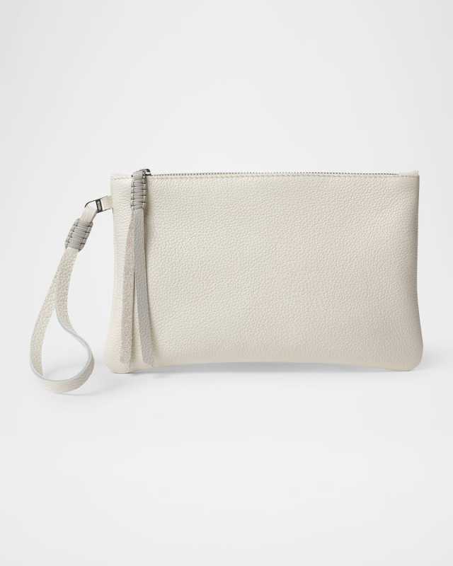 Slim Grained Leather Pochette Clutch Bag